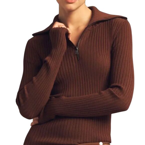 Maeve by Anthropologie Sweaters - ♥️ Anthropologie Maeve Brown Fitted Half Zip Ribbed Sweater Size Small